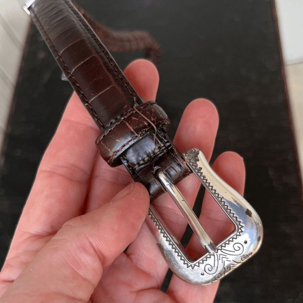Brighton Brown Braided Leather Belt Silver Buckle & Accents L/34 - Picture 6 of 16